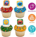 Sesame Street Rings, 24 Cupcake Toppers Featuring Elmo, Big Bird, Cookie Monster, Grover, Bright Colorful Cupcake Decorations, Food Safe - 24 Pack