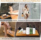 20 inchs Teak Folding Shower Seat Wall Mounted,Fold Down Shower Bench for Small Shower Space, Home Care Teak Wood Stool for Inside Shower,Pregnants-Maximum Load 440lb,for Elderly, Adults