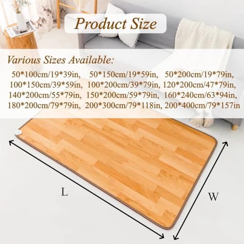 Infrared Radiant Floor Heater, Adjustable Temperature Heated Floor Mat, Electric Radiant Foot Warmer, Heated Area Rugs, for Home Office, Light Wood Grain,50 * 100cm