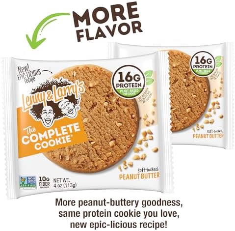 Lenny & Larry's Complete Protein Cookie, [Peanut Butter], Chewy Soft Baked, 16g Plant Protein, Vegan, Non-GMO, High Fiber, [4 Ounce] Cookie (Pack of 12)