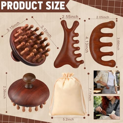 3 Pcs Wooden Head Scalp Massager Comb, Head Massage Tool for Relaxation Hair Gua Sha Comb
