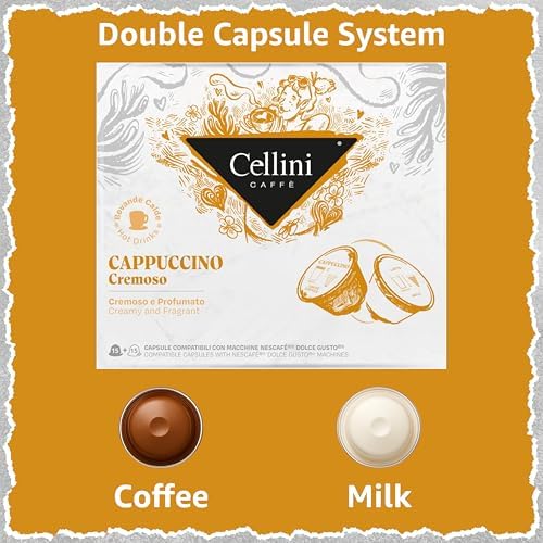 Cellini Caffè Cappuccino Cremoso, 30 Count, Dolce Gusto® Compatible Capsules, Creamy Milk Foam and Rich Coffee Blend, Made in Italy