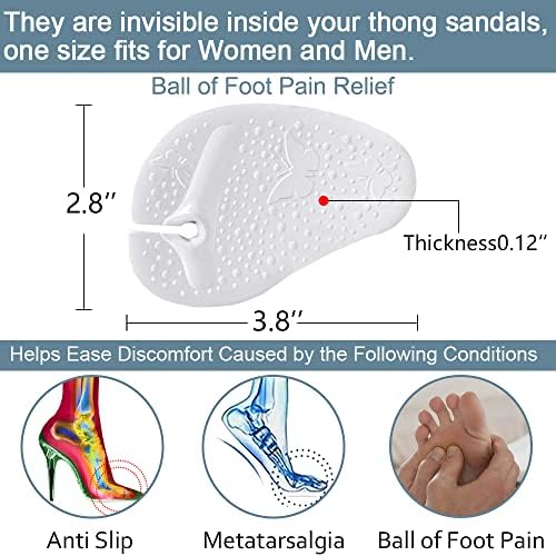 Gel Metatarsal Pads for Thong Sandals Flip-Flops, 3 Pairs Self-Adhesive Forefoot Pads, Anti-Slip Ball of Foot Cushion Insoles for Women and Men, All Day Pain Relief ( Transparent)