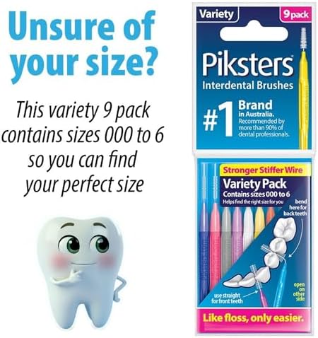 Piksters Interdental Brushes, Variety Pack Size 000-6. Find The Right Size for You!
