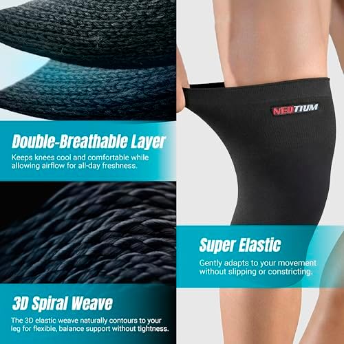 NeoTium Knee Warmers for Knee Pain Relief, Support, Circulation Improvement, Arthritis & Joint Pain - High Elastic Thermal Knee Sleeves for Men and Women (Pack of 2, L)