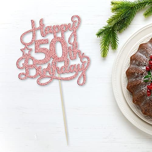 1 Pack Happy 50th Birthday Cake Topper Rose Gold Glitter 50 & Fabulous Cheers to 50 Years Old 50th Birthday Cake Pick for Celebrating 50th Birthday Anniversary Party Cake Decorations Supplies