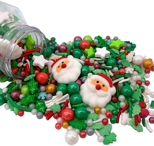 Christmas Sprinkles Edible Santa Claus Red and Green Pearl Sprinkles Mix Holiday Christmas Themed Cake Cupcakes Toppers Decoratings