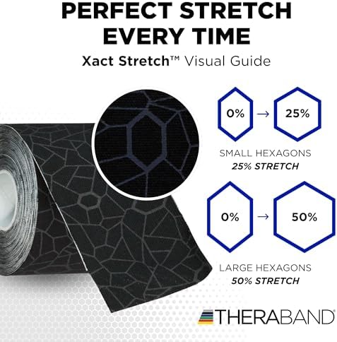 THERABAND Kinesiology Tape, Waterproof Physio Tape for Muscle & Joint Support, Standard Roll with XactStretch Application Indicators, 2 Inch x 16.4 Foot Roll, Black/Gray