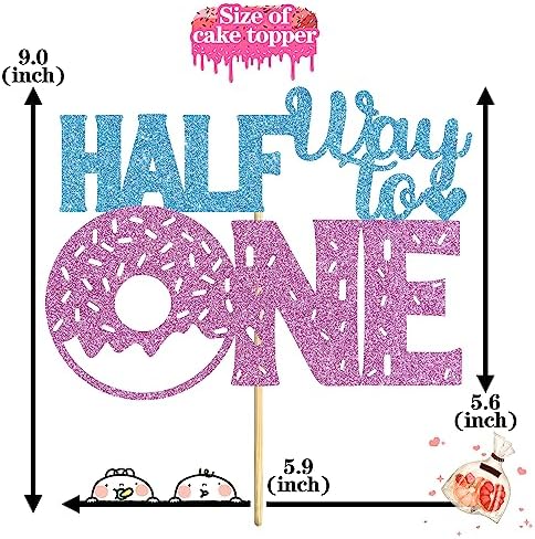 Half Way To One Cake Topper, Doughnut Theme Happy 6 Month/Baby Birthday Cake Decor, Kids Half Year Birthday/Anniversary Party Decorations Supplies
