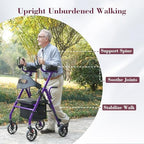 Upright Rollator Walker, Heavy Duty Stand Up Walkers for Seniors with Seat and Reversible Backrest, Foldable Standing Rollator with 8" Anti-Slip PU Wheels, Purple
