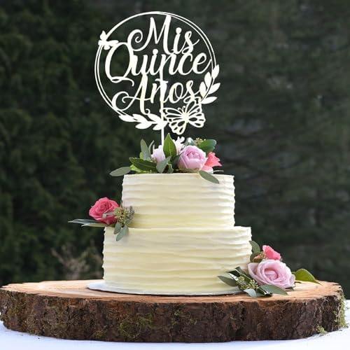 Wooden Mis Quince Anos Cake Topper,15th Birthday Decorative 5.31x7.28 Inch,Mis Quince party décor,15th Mis quince años Cake Topper,Quinceañera Party Decoration Girl Gift