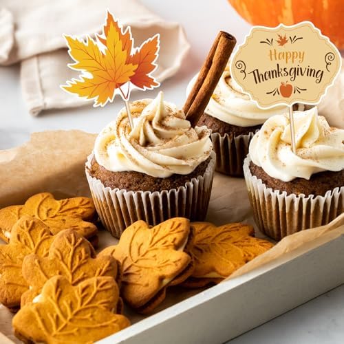 144PCS Thanksgiving Cupcake Toppers Toothpicks Decorations - Turkey Day Fall Picks Food Appetizers Sticks Party Supplies