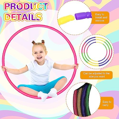 Sratte 12 Pcs Toy Hoop for Kid Detachable Adjustable Toy Hoop Colored Hoop Exercise Ring Plastic Circle for Kid Teen Gymnastics Dog Agility Equipment, Require Self Assembly(Fresh Color, 28 Inch)