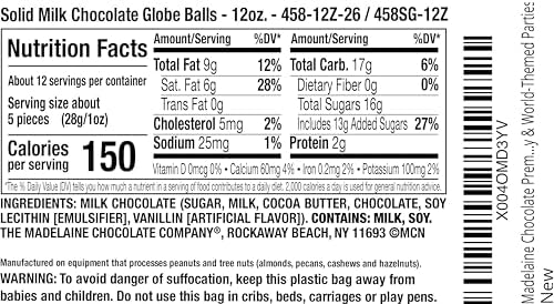 Madelaine Chocolate Premium Milk Chocolate World Globe Balls - 12 oz Bag Individually Wrapped Candy Foil Map of the World for Earth Day, Memorial Day & World-Themed Parties