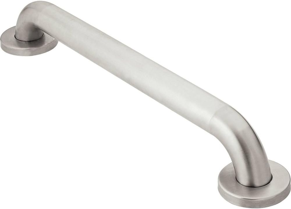 Moen R8912P Bathroom Safety 12-Inch Stainless Steel Bathroom Grab Bar with Concealed Screws, Stainless