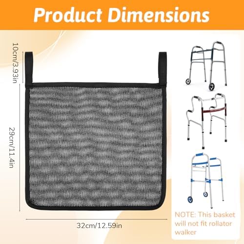 Walker Side Bag Walker Bags Folding WalkerLightweight Side WalkerBasket Organizer Mesh Bags for Most Walkers WithSide Bar for Seniors Rollator Accessories