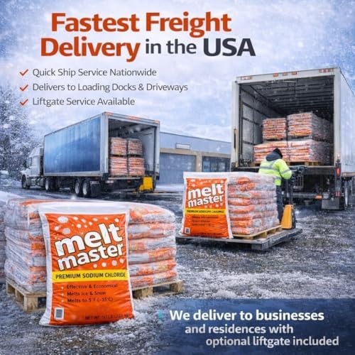 Bulk Ice Melt- Sodium Chloride Rock Salt Pallet of Ice Melt- 50 lb Bag- Melts to 5°F - Commercial Grade Ice & Snow Melt in Bulk [Pallet of 49 Bags] 50 lbs Each! Easy to Apply~