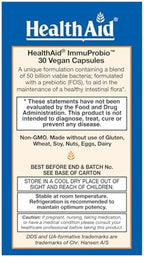 HealthAid ImmuProbio 50 Billion CFU with Prebiotic, 30ct, Once Daily, Acid & Bile Resistant Strains, Vegan