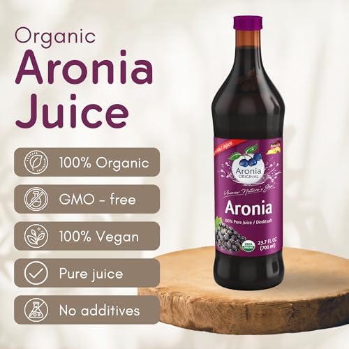 Aronia ORIGINAL Organic Aronia Berry Juice 23.7 Fl Oz (6-Pack) | No Added Sugar, Not From Concentrate, 100% Pure Aronia Fruit | Amber Glass Bottle | Vegan, Organic, Non-GMO Black Chokeberry