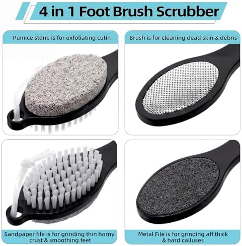 Patelai 12 Pack 4 in 1 Foot Brush Pumice Stone Brush for Feet Scrubber Dead Skin Remover Bulk for Shower Pedicure File Exfoliator Dead Skin Remover for Care(Black and Grey)