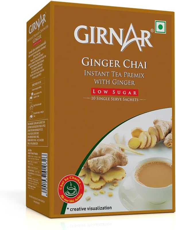 Girnar Instant Chai (Tea) Premix With Ginger Unsweetened, 10 Sachet Pack