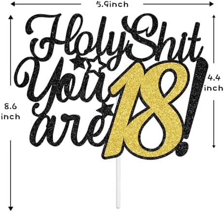 Aeryourtar Holy Shit You're 18 Cake Topper, Bruh I'm 18, Time to Adult, Happy 18th Birthday Party Decorations Supplies, Black Glitter
