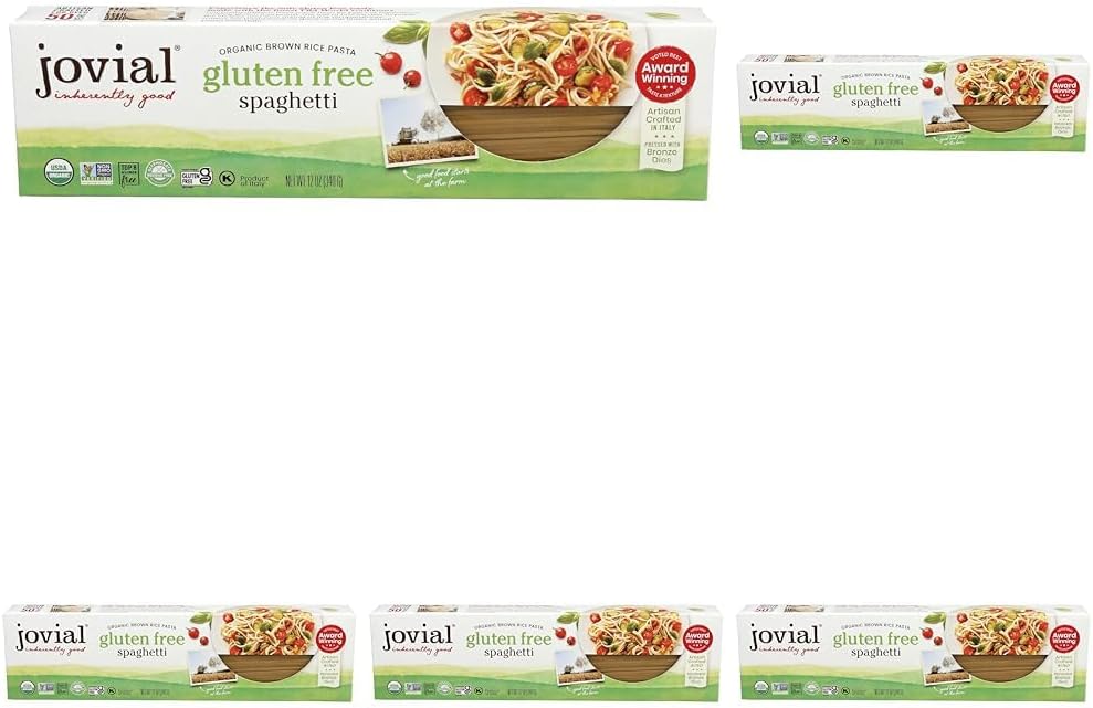 Jovial Gluten Free Brown Rice Pasta Organic - Award-Winning Taste & Texture, Non-GMO, Free of Top 8 Allergens, Vegan Brown Rice Noodles, Made in Italy - Gluten Free Elbow Pasta, 12 oz (Pack of 5)