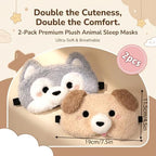 Kids Sleep Mask, 2 Pcs Plush Dog Cute Sleeping Mask Soft Kids Eye Masks for Sleeping Comfortable Funny Animal Eyeshade Blindfold for Women Men Home Travel Sleepover Party