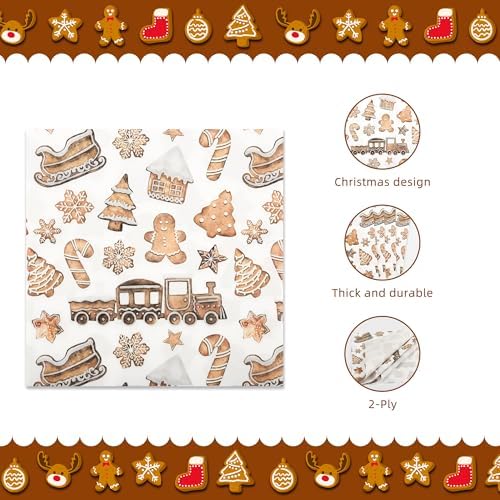 100Pcs Christmas Gingerbread Paper Napkins Xmas Cookies Disposable Party Napkin 6.5" Gingerbread Man Luncheon Hand Towel for Winter Holiday Wedding Baby Shower Party Supplies