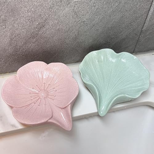 Soap Dish Soap Holder Self-Draining Soap Dish, Resin Bar Soap Holder, Plum Blossom Shape Soap Tray Soap Saver for Bathroom,Kitchen,Sink,Bathtub,Easy Cleaning and Keep Dry