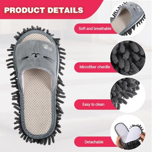 4 Pairs Washable Mop Slippers for Floor Cleaning Microfiber Slippers Floor Cleaning Mop Shoes Anti-Slip Detachable Funny Clean Dusting Slipper for Women Home Office Kitchen Floors Dust Dirt