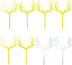 Saktopdeco 20 Counts Gold Plastic Deer Antler Cake Topper Glitter Silvery Christmas Reindeer Cupcake Toppers Picks for Themed Party Decor Supplies