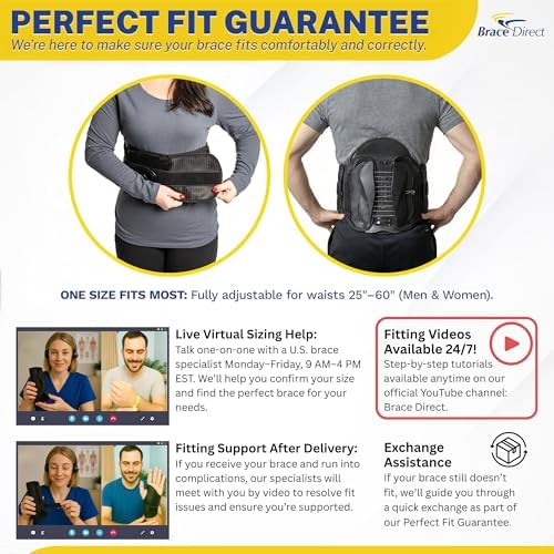 Brace Direct Contoured LSO Back Brace with Adjustable Lumbar Support for Lower Back Pain, Herniated Disc, Sciatica, Spinal Stenosis & Post Surgical Recovery (Universal Fit)