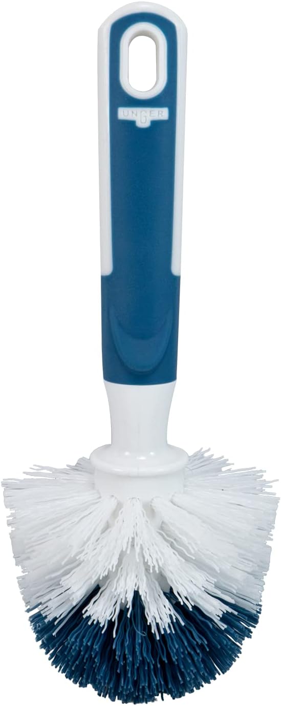 Unger Sink and Dish Scrub Brush, Kitchen Washing Scrubber for Hard-to-Reach Corners, Small Cleaning Supplies, Non-Scratch Bristles, Glassware, Pots, Pans, Tumblers, Drains, and Disposals