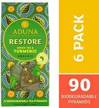 Aduna Organic Restore Green Super Tea | Natural Herbal Infusion With African Green Tea, Turmeric & Citrus | Superfood Tea for Digestive Health & Immunity | 15 Biodegradable Pyramid Bags x 6 Packs