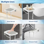 Wall Mounted Shower Seats w/PU Cushion (FSÄ/HSÄ Eligible) Support 550lbs, Adjustable Height Folding Shower Chair Wall Mounted for Elderly-Adults-Pregnants-Seniors-Disabled