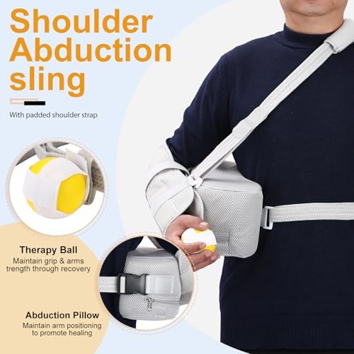 Shoulder Abduction Sling with Pillow - Arm Sling Shoulder Immobilizer for Injury Support - Abduction Slings Rotator Cuff Shoulders Brace for Sublexion, Surgery, Dislocated and Broken Arm (Gray)