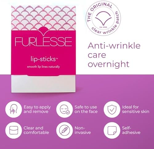 Furlesse Lip-Sticks Wrinkle Patches, Overnight Anti-Wrinkle Patches for Smile Lines, Fine Lines, and Expression Lines, Non-invasive Lip Patches, Anti-aging Skincare, 120 Patches, 30-Day Use