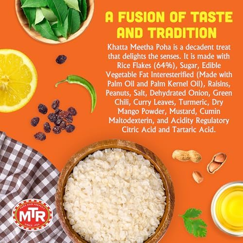 MTR 3minute Khatta Meetha Poha - Ready-to-Cook Mix - Authentic Indian Food in Just 3 Minutes - 100% Vegetarian - No Added Preservatives - Just Add Hot Water - Quick & Easy ( (Khatta Meetha Poha Cuppa - 80g, Pack of 6)