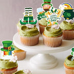 42Pcs Edible St Patrick's Day Cupcake Topper Wafer Paper Lucky Four Leaf Clover Cupcake Toppers Picks for St Patrick's Day Party Irish Holiday Party Decorations