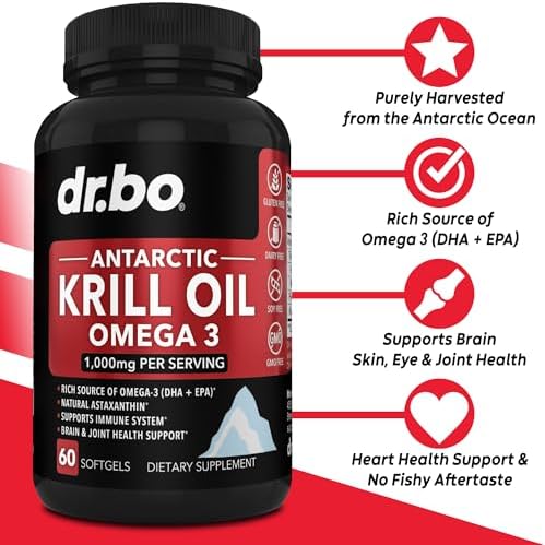 Krill Oil Omega 3 500mg - Antarctic Krill Oil 1000mg Softgels Capsules EPA, DHA, Astaxanthin, Phospholipids - Omega 3 Fatty Acids Supplements, Natural Pure Supplements for Women & Men - 60 Softgels