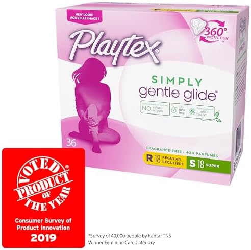 Playtex Simply Gentle Glide Tampons, Multipack (18ct Regular/18ct Super Absorbency), Fragrance-Free - 36ct