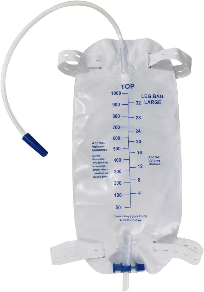 10 Pack Catheter Bags Leg Bag Urinary Drainage Bag with Cloth Straps Anti-Reflux Valve 32 Oz with 16” Tubing