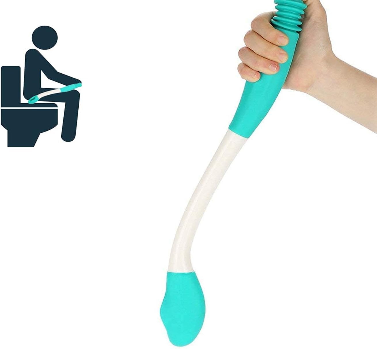 Long Handle Bottom Wiper, Toilet Aids Tool, Extends Reach Over 15 Inches, Grips Toilet Paper or Wipes