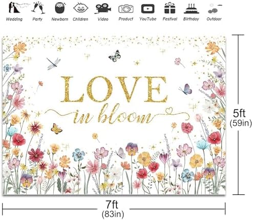 Love in Bloom Backdrop 7x5ft Wildflower Bridal Shower Party Decorations Background Engagement Wedding Shower Banner Photo Booth Props
