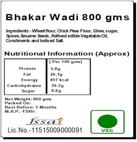 Jaiccha Ghasitaram Namkeen - Bhakar Wadi 800gms in White Paper Pouch