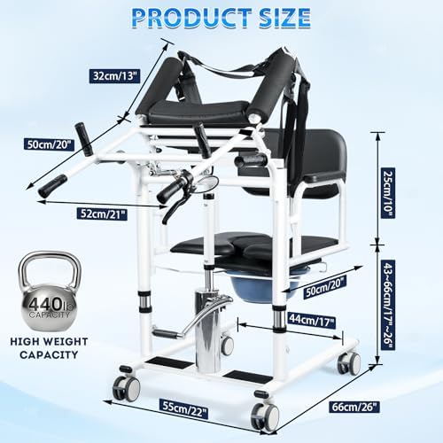 Drexo Patient Lift Transfer Chair, 5 in 1 Patient Lift Chair with 180°Split Seat, Height Adjustable Patient Transfer Chair with 4 Casters for Home Seniors Elderly, Load 450Lbs (Style A, Black)