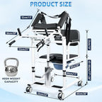 5 in 1 Patient Lift Transfer Chair for Elderly and Home, Portable Adjustable Height Footrest Hydraulic Lift Nursing Wheelchair 180° Split PU Leather and Thickened Sponge Seat, 440lbs