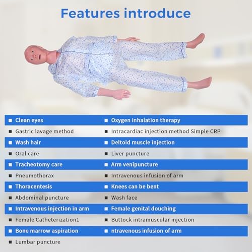 Medical Mannequin for Training – Female 5.4ft Life-Size Nursing Manikin, Full-Body Patient Care Mannequin with 3 Muscle Modules & Urinary System for CPR, EMT, Student Nursing & Classroom Practice