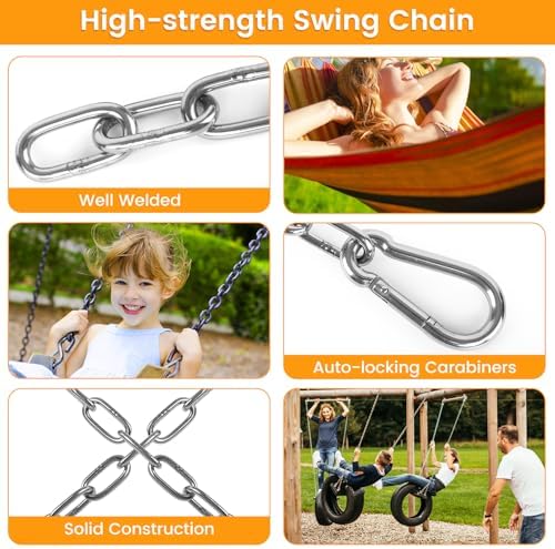 2 Pack 30 Inch Heavy Duty Chains for Swing, 440LB Hanging Chair Chain with 5/16 Thick Clasps, Adjustable Stainless Steel Chain Extension for Porch Tree Swing Hammock Chair Boxing Bag Yoga Gym